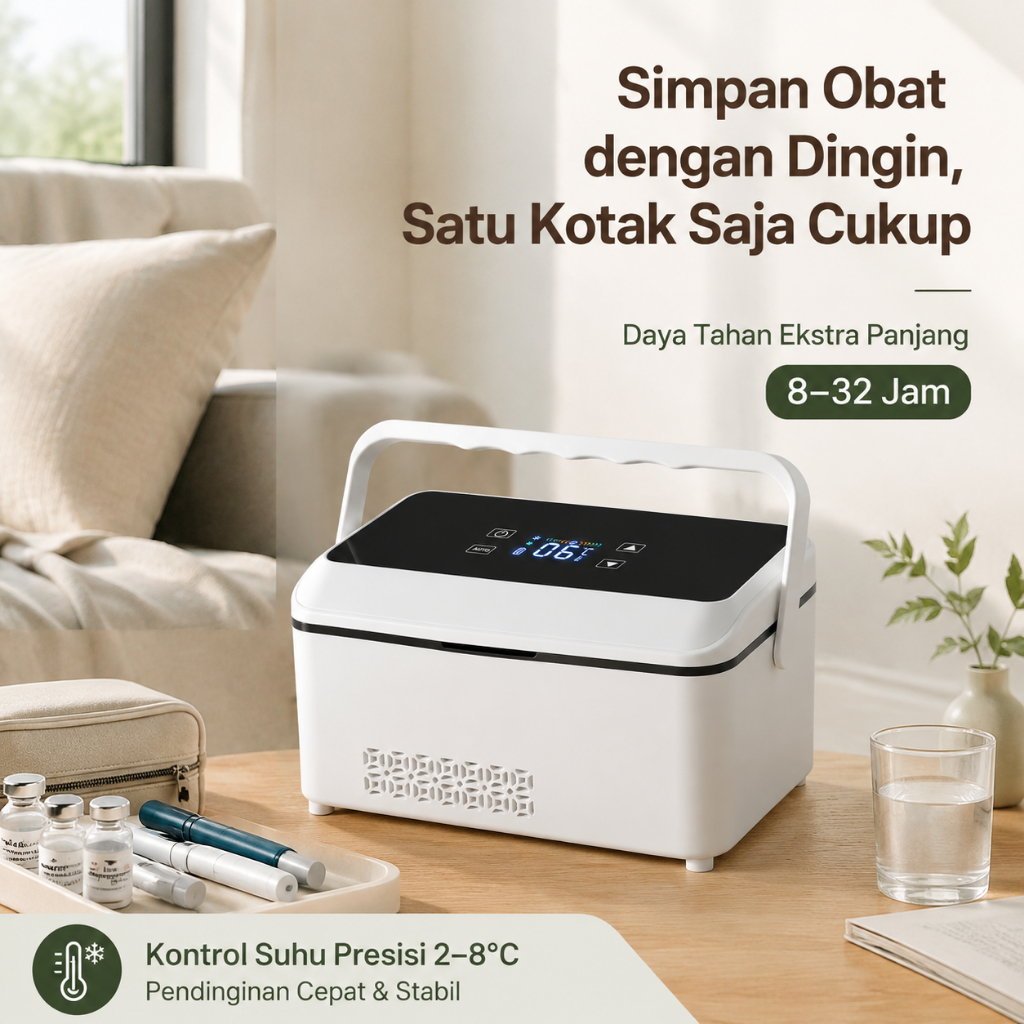 [Dikirim Hari Ini]Kulkas Mini Insulin Portabel 2–8°C, Ditenagai USB untuk Mobil & Rumah