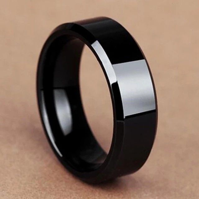 Cincin hitam polos Tipis Pria Anti karat / Cincin kotak Stainless Stell pria