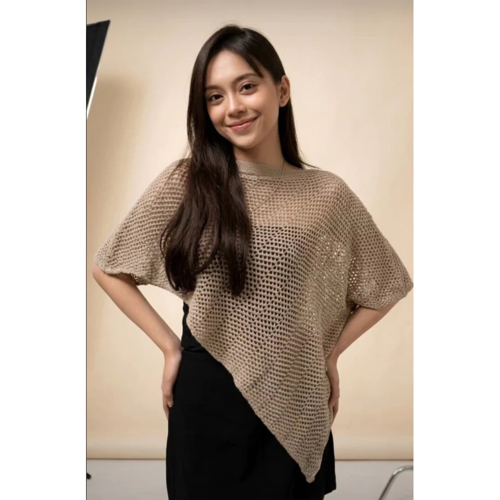 Poncho Rajut Jaring Baju Pantai Atasan Wanita Outer