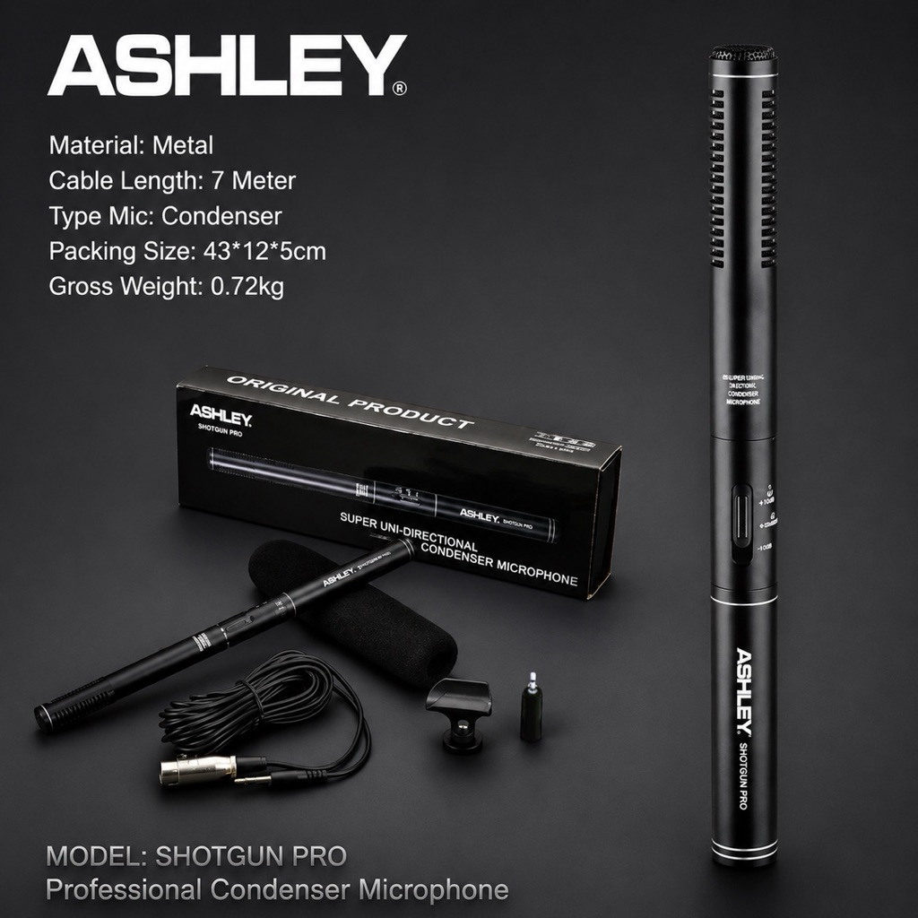 Microphone Kabel Condenser ASHLEY Shotgun Pro Original Product Mic