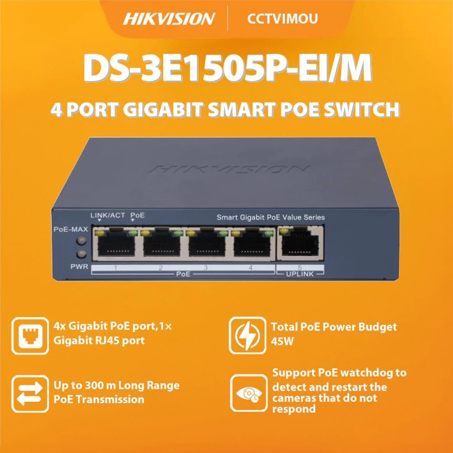 HIKVISION POE 4 PORT GIGABIT DS-3E1505P-EI/M -06059