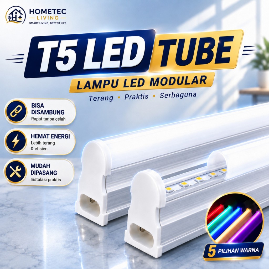 Lampu TL LED T5 5 Warna Free Socket Konektor dan Baut