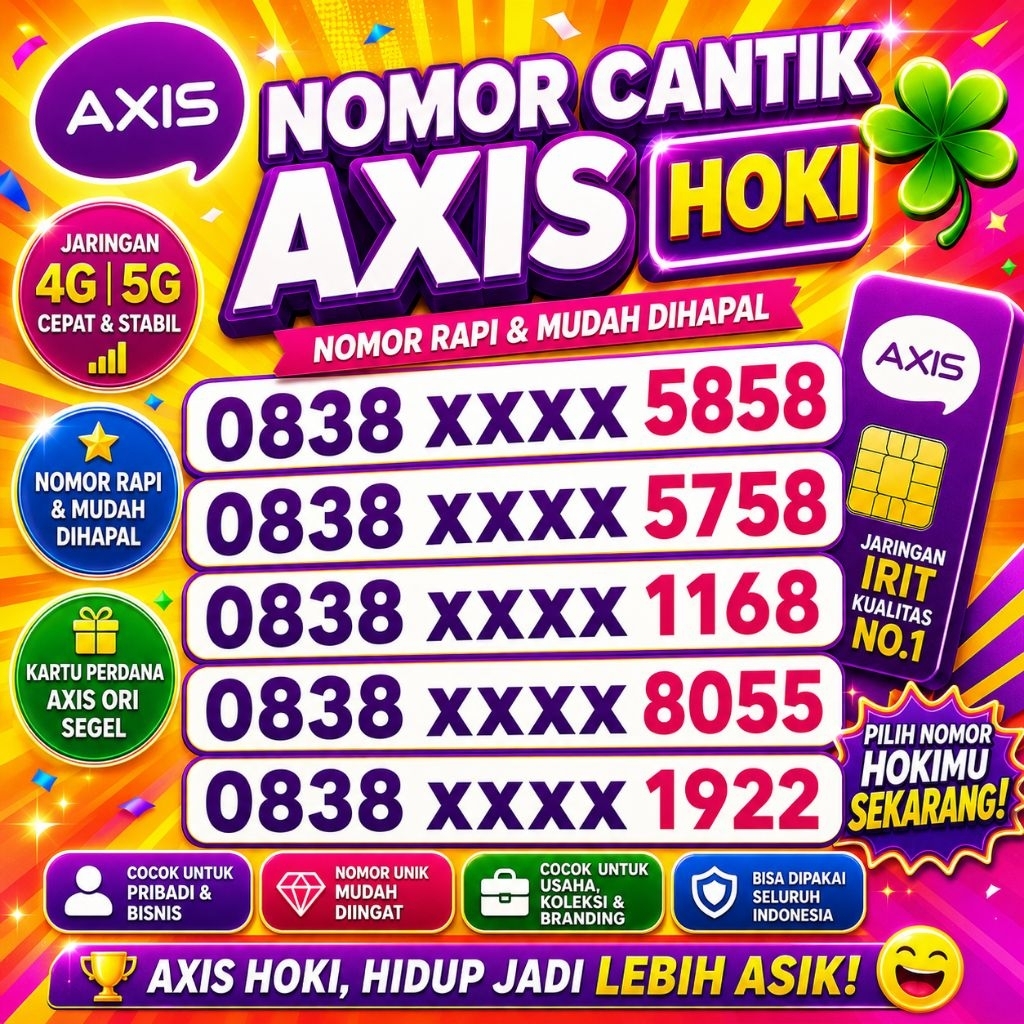 Kartu Perdana Nomor Cantik AXIS Hoki 5758 / 1168 / 8055 / 1922 Nasional 4G/5G/LTE | Kuota 3GB (E.000