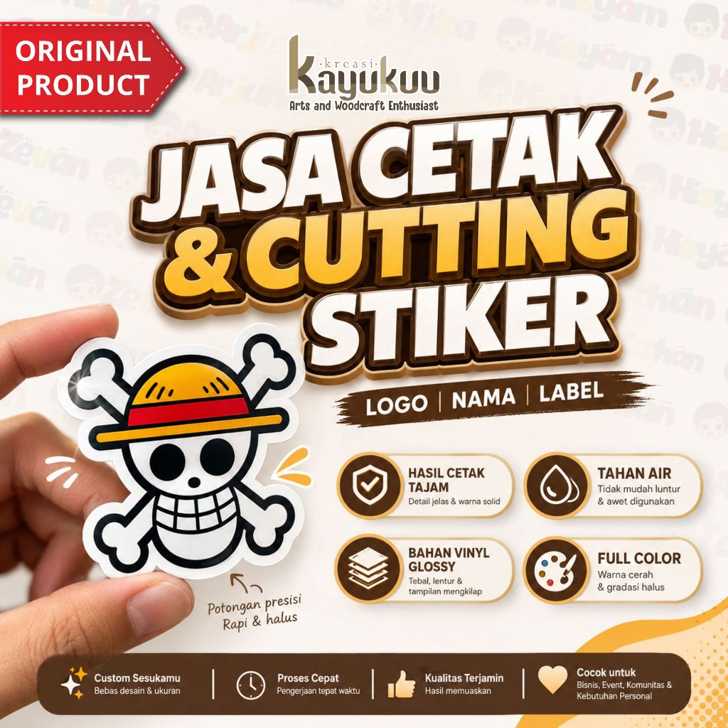 Kreasikayukuu Jasa Cetak & Cutting Stiker Custom Vinyl Glossy Premium | Logo, Nama, Label, Kemasan |