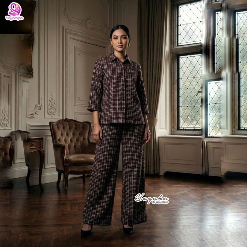 Xavia Oneset Baju Atasan & Celana Rayon Viscose Model Kemeja Busui Full Kancing Celana Kulot