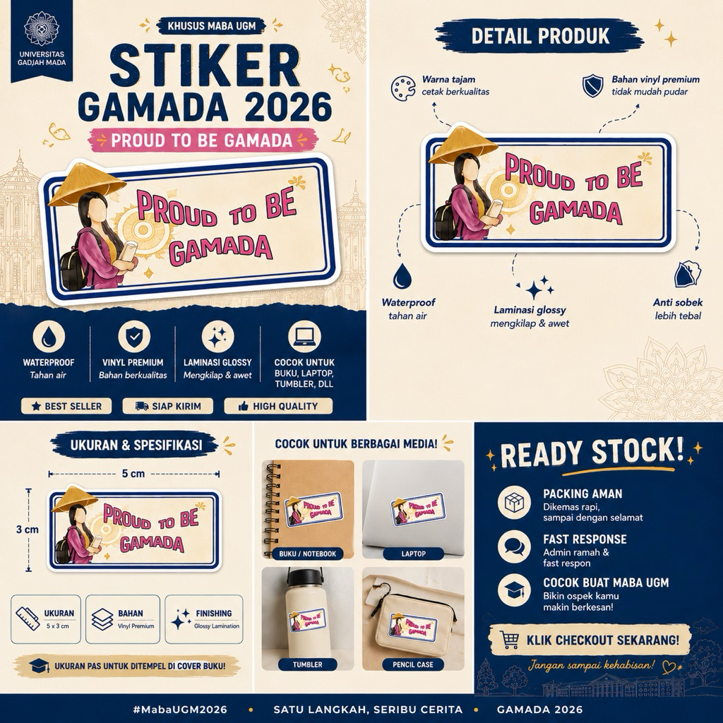 Sticker Proud To Be Gamada Maba UGM Ospek Vinyl Anti Air Gajah Mada Muda