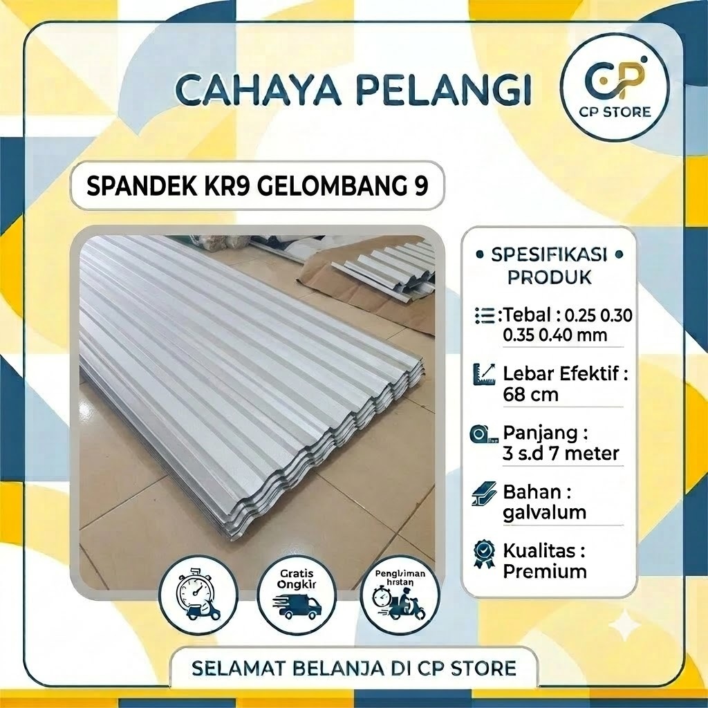 Spandek KR9 Galvalum 0.25 0.30 0.35 0.40 mm Atap 9 Gelombang Baja Ringan