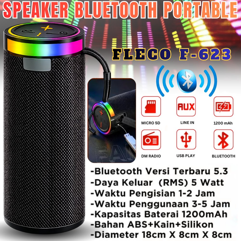 Terbaru Speaker Bluetooth Super Bass Model Tabung Fleco F-623 Tube Dan Fleco F-622 Tube | Speaker Ak