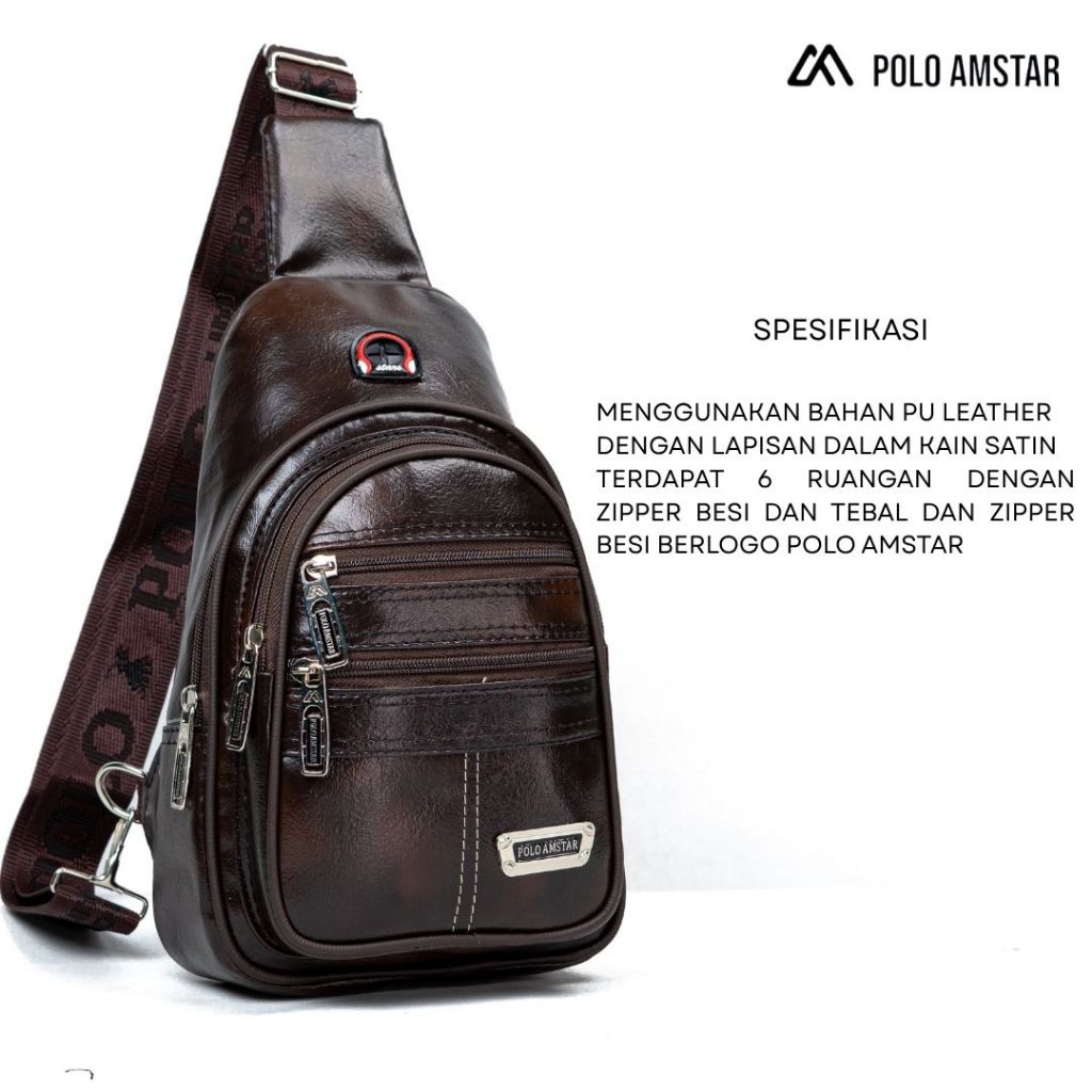 POLO AMSTAR - Tas Selempang Kulit / Tas Selempang Polo Land Pria Bahan Kulit