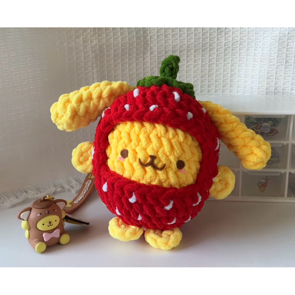 Crochet strawberry pompompurin plush | boneka strawberry pompompurin