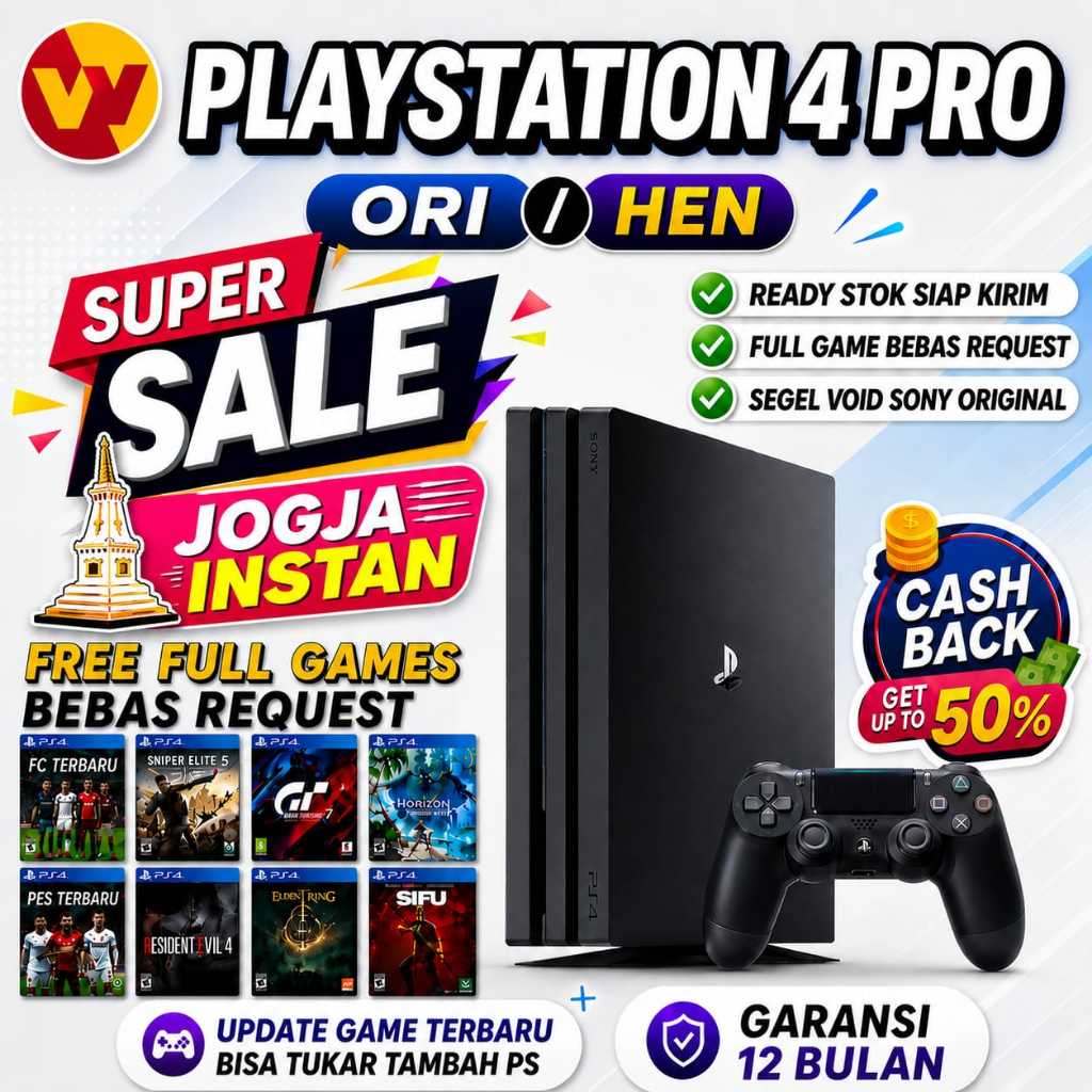 PS4 PRO ORIGINAL HEN PLAYSTATION 4 PRO HEN / ORIGINAL BONUS BANYAK GAMES HITS FIRMWARE TERBARU BEBAS