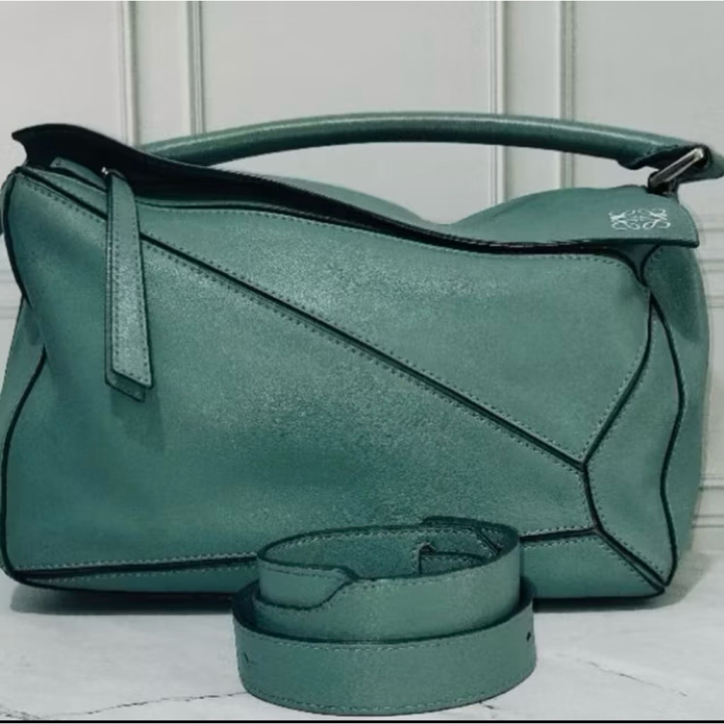 Preloved Loewe Calfskin Puzzle Bag Stone Blue