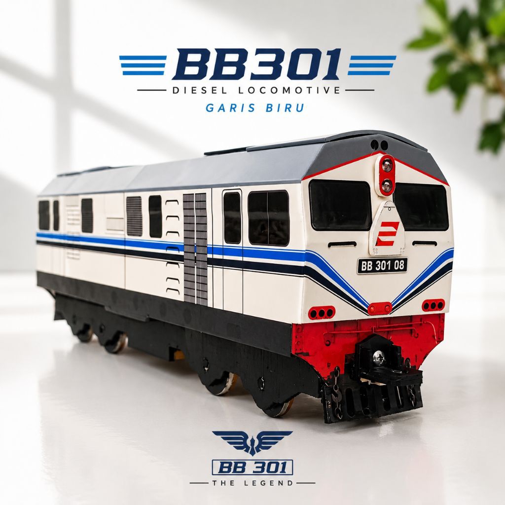 Mainan kereta api BB301 08 garis biru