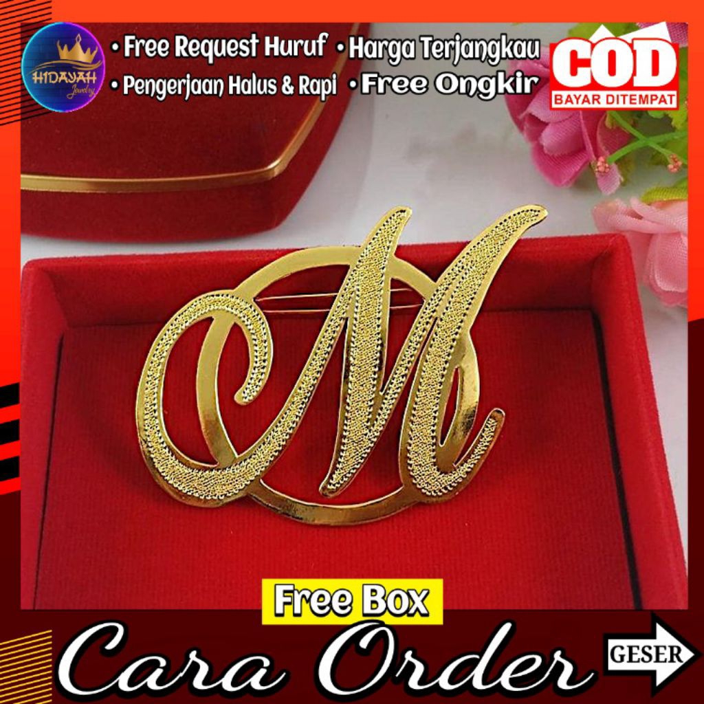 Bros Inisial Huruf Lapis Emas Anti Karat - Free Request Huruf