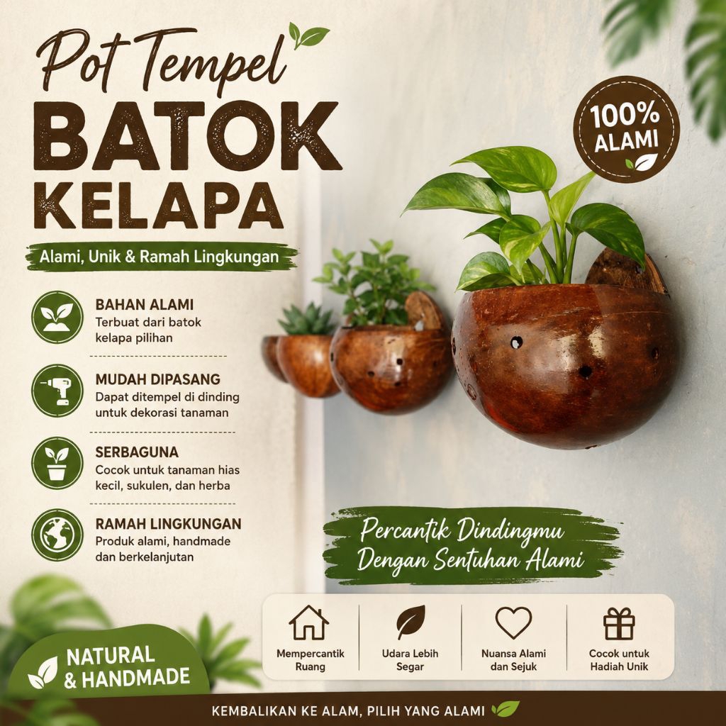 Pot Tempel Batok Kelapa murah Pot Tempel Batok Kelapa mudah di pasang