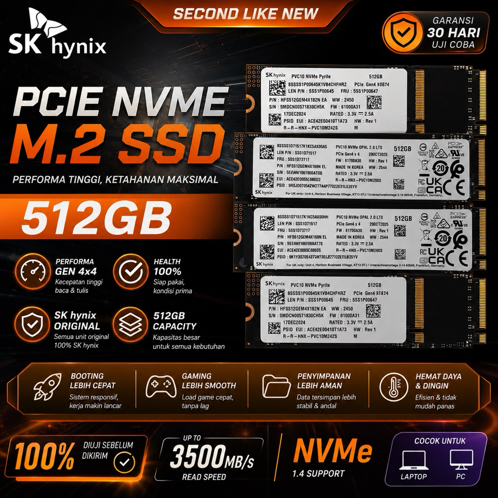SSD M.2 NVMe SK hynix 256GB 512GB PCIe Gen4 x4 Original OEM Laptop PC Health 100%