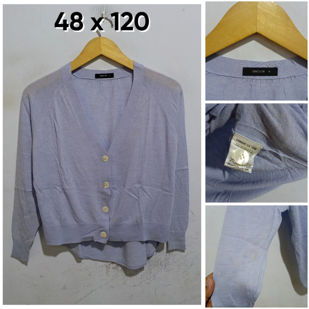 Cardigan Comme Ca Ism Biru V Neck Size M Wanita Knit H127