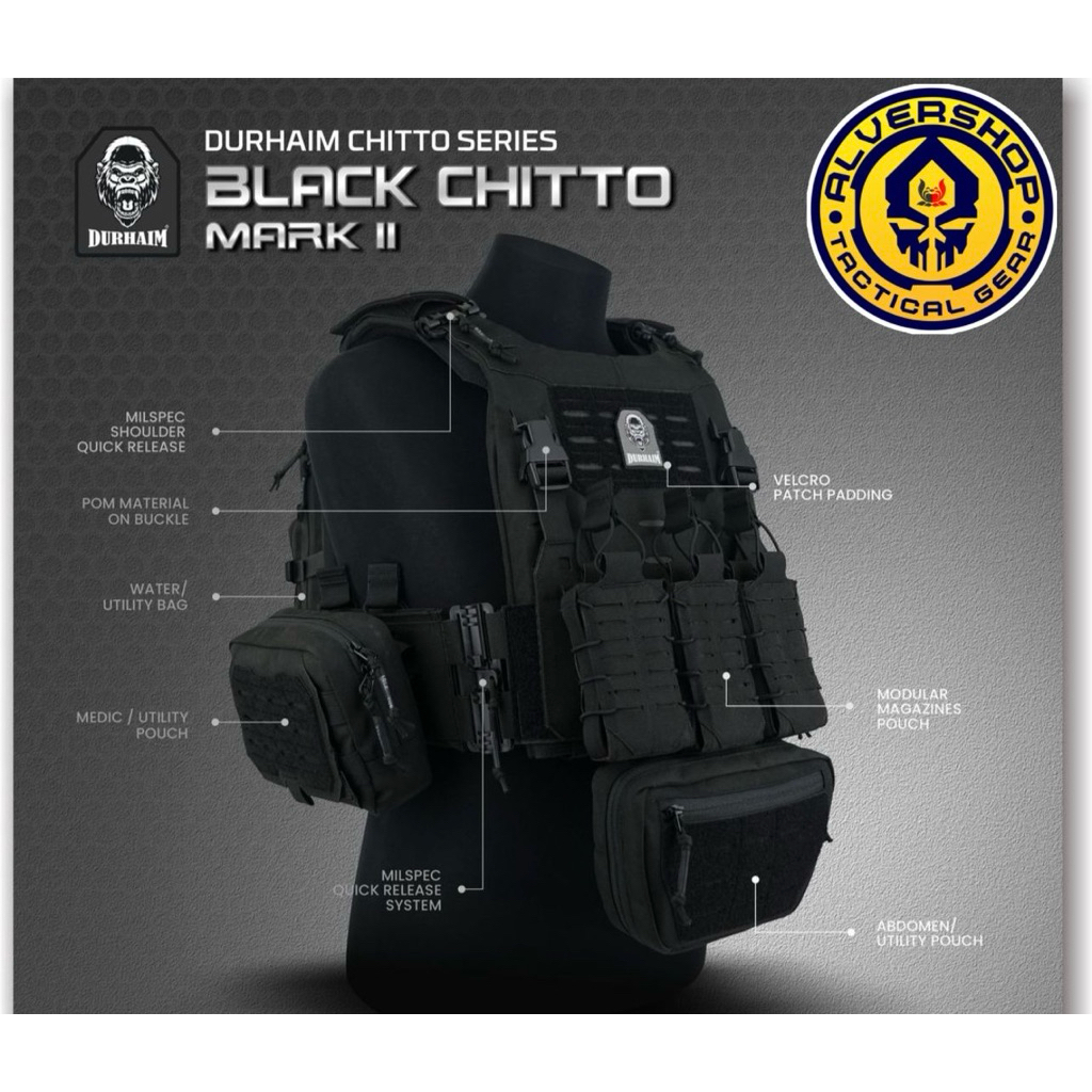 Bodyvest Rompi Tactical Blackchitto MK2 Durhaim AlverShop_TG