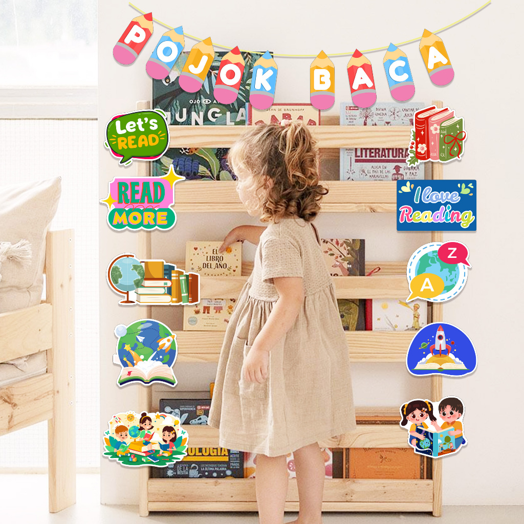 HIASAN POJOK BACA KELAS ANAK | HIASAN DINDING , HIASAN RAK BUKU, HIASAN LEMARI, HIASAN BOOKSHELF, PO