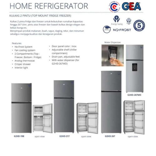 Kulkas GEA G2HD-267WD / G2HD267 WD Water Dispenser 2 Pintu 267Ltr