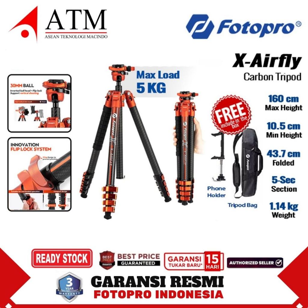 FOTOPRO X-AIRFLY Carbon Fiber Camera Tripod Ball Head Fotopro XAirfly Tripod Kamera Carbon Fibre & S