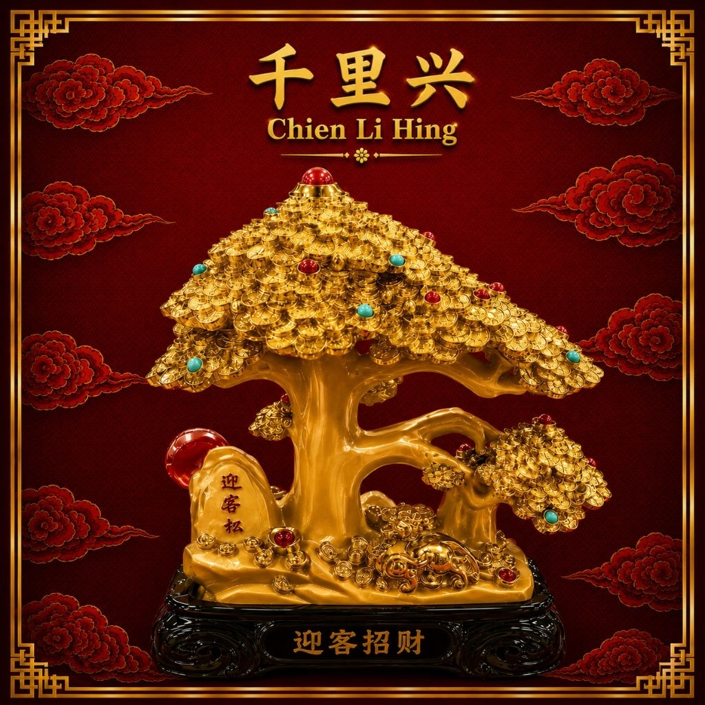 PJ17PH2 - Patung Pohon Rezeki Emas Feng Shui Pajangan Lelang Kelenteng Hiasan Meja
