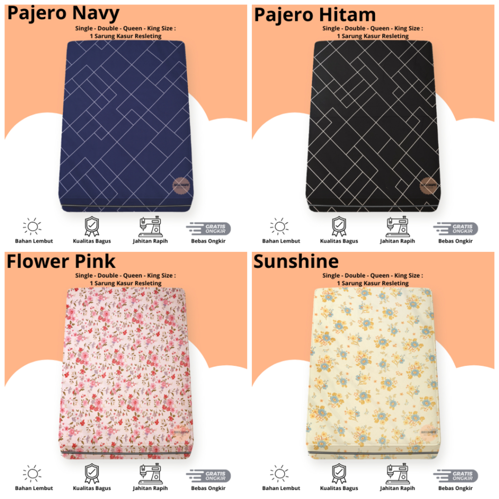 Sprei Sarung Kasur Busa Resleting 90X200X20 - 90X200X25 - 90X200X30
