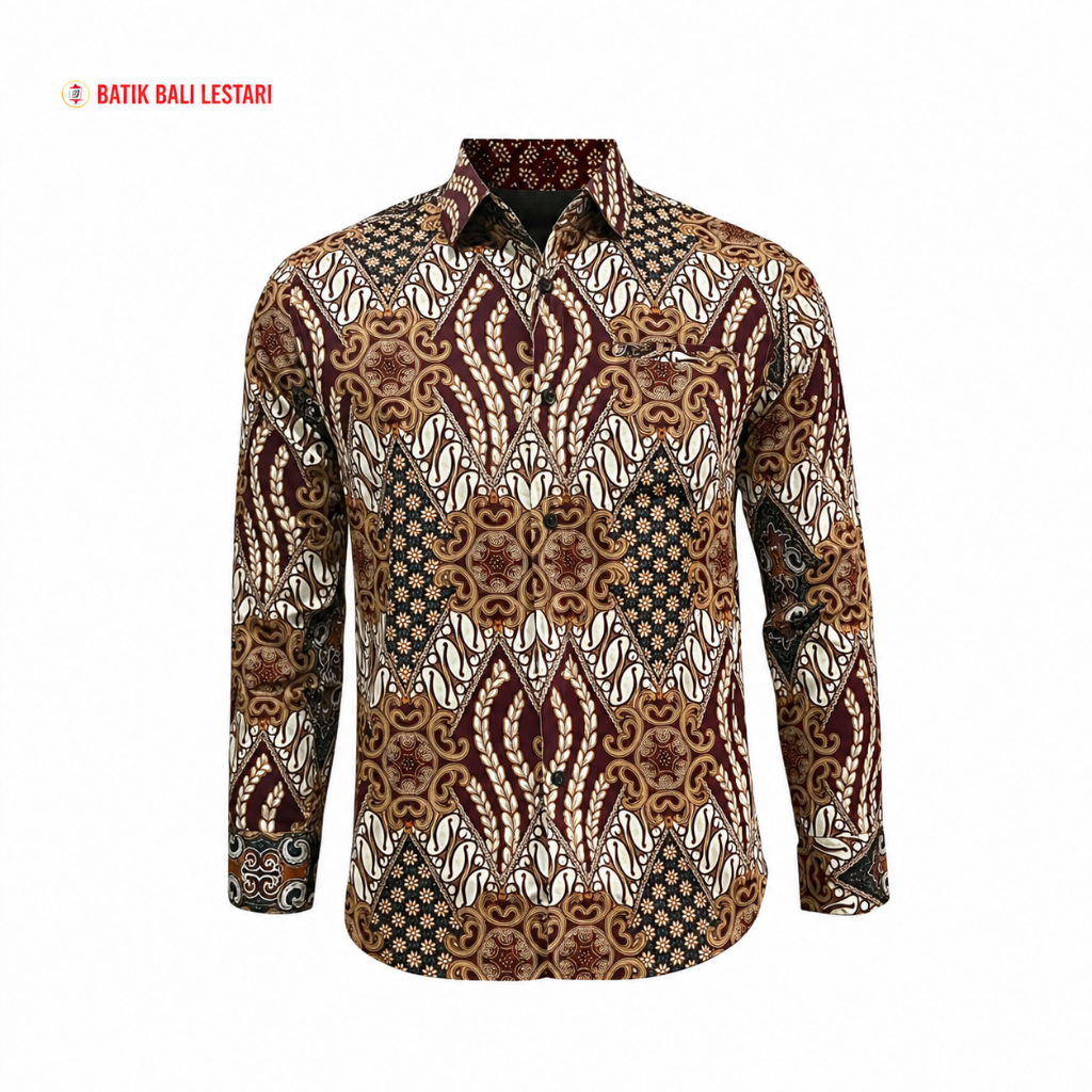 Batik Bali Lestari Kemeja Pria Slimfit Katun Maroon ( AKBLA )