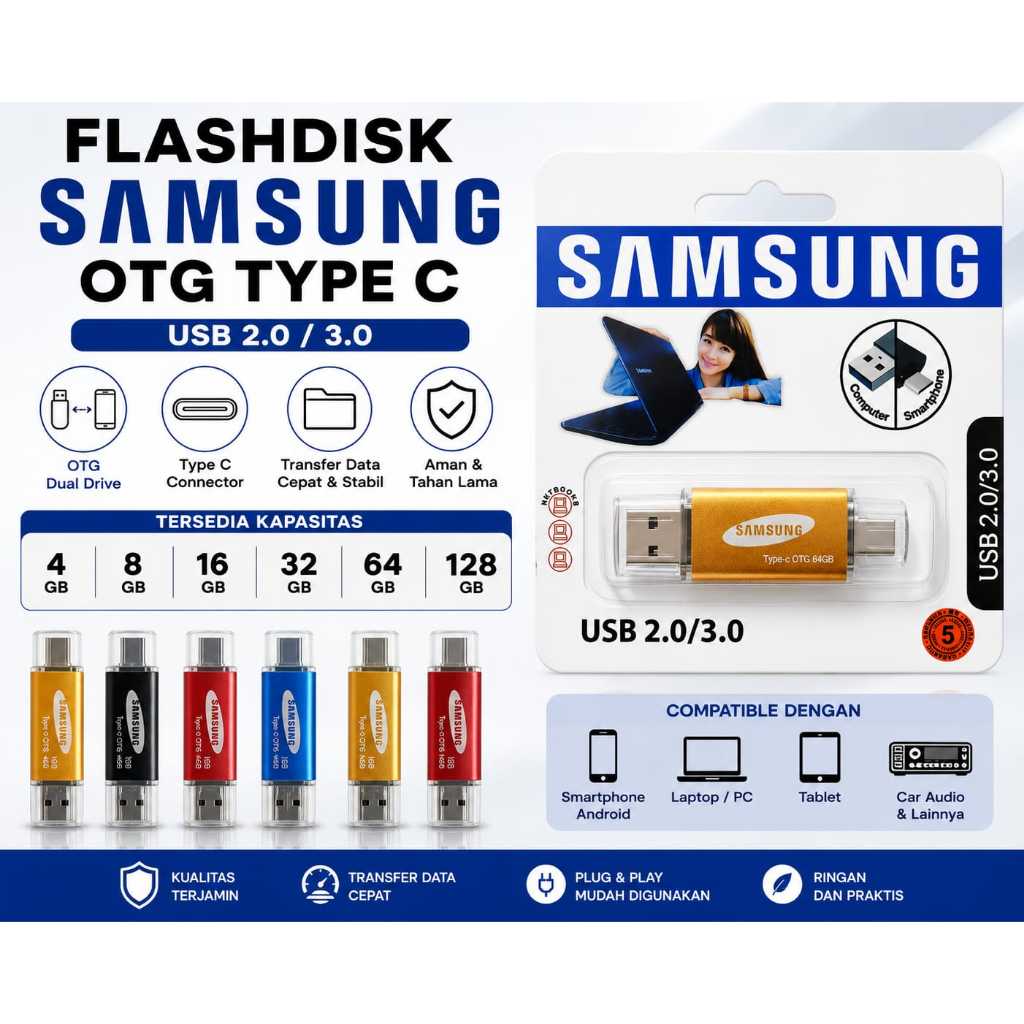 Flashdisk OTG + usb samsung 8gb / FLASHDISK SAMSUNG OTG TYPE C 2GB / 4GB / 128GB  / 16GB / 32GB / 64