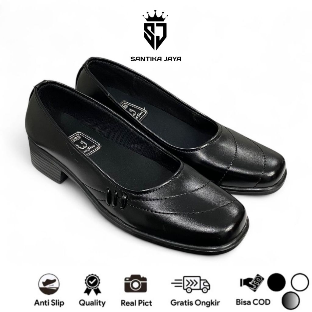 [BISA COD] Sepatu Pantofel Wanita Hak Tahu Formal Kerja Kantoran, Guru & Paskibra Bahan Kulit Sintet