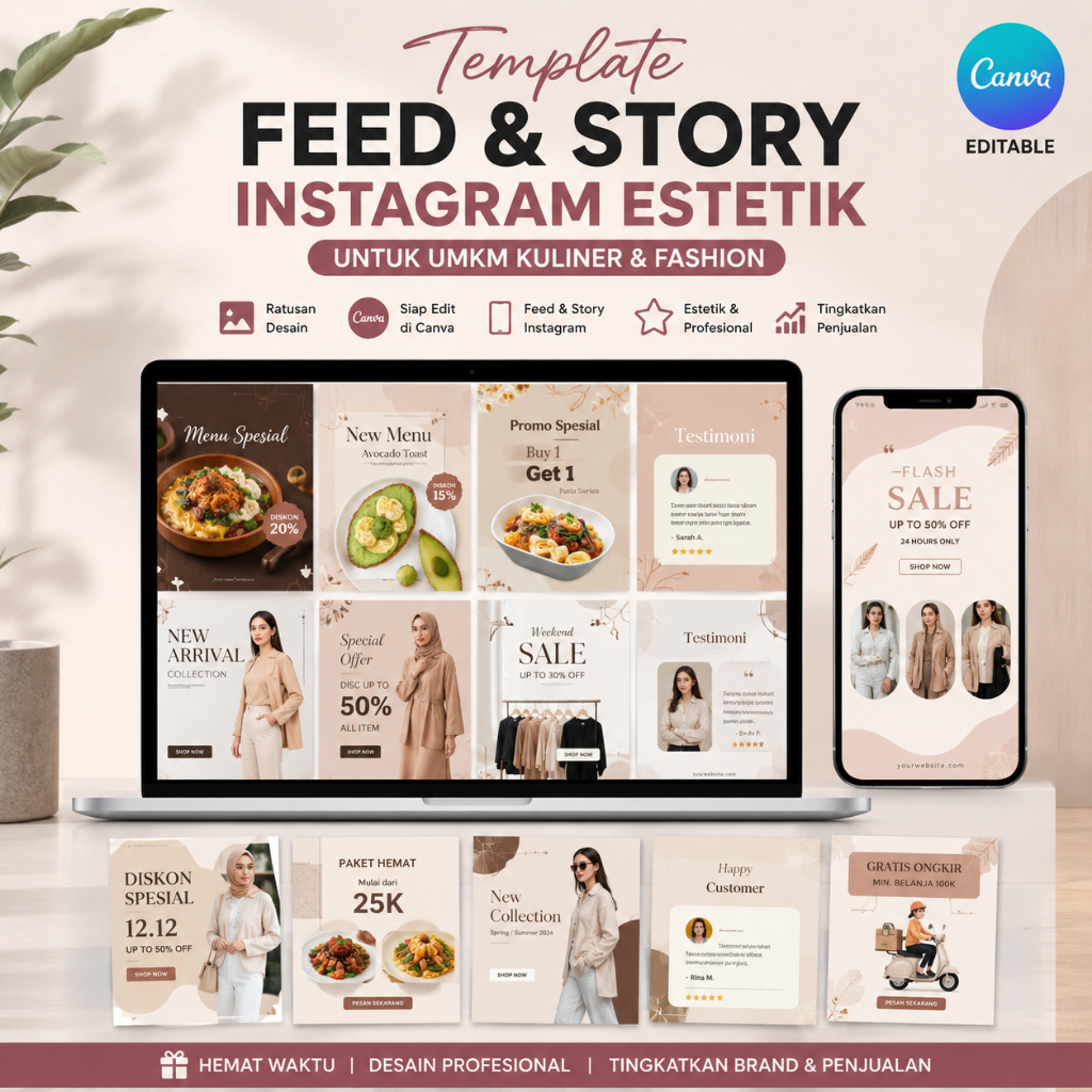 Template Feed & Story Instagram Estetik untuk UMKM Kuliner & Fashion