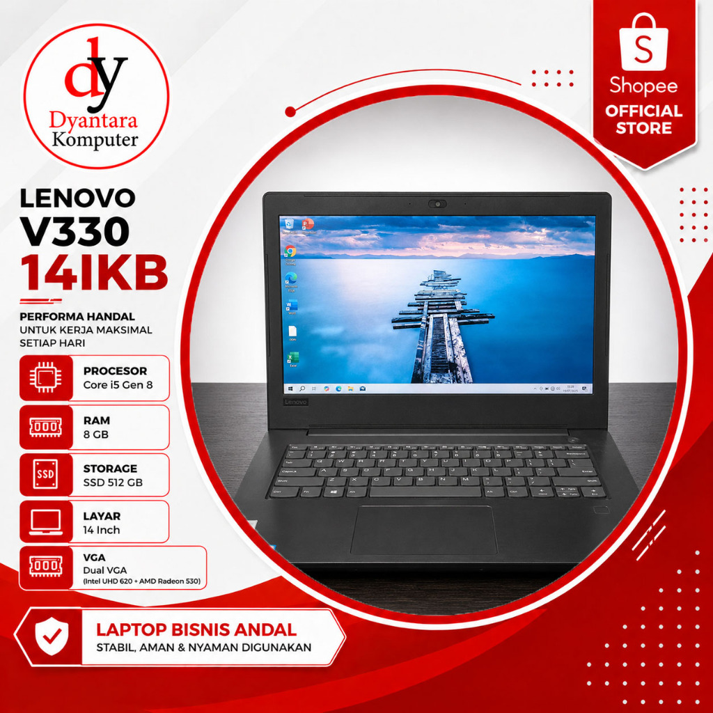 Lenovo V330 14IKB Hitam Core i5 Gen 8 RAM 8GB SSD 512GB 14 Inch Dual VGA