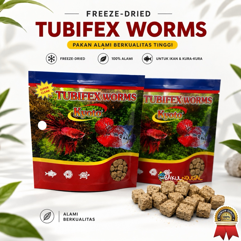 CACING KERING TUBIFEX WORMS KYOTO 5GR PAKAN IKAN CACING BEKU CACING SUTRA KERING CAKER