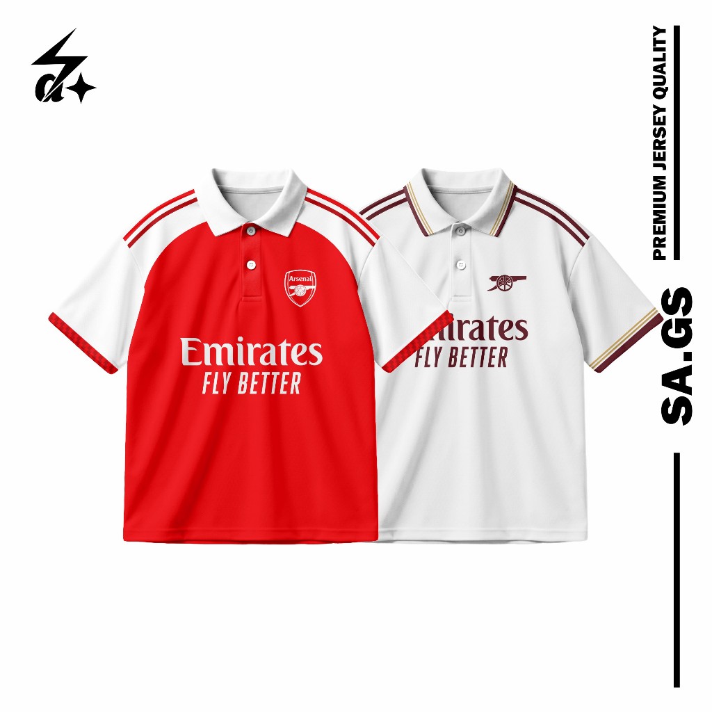Kaos Polo Shirt Arsenal Emirates FLY BETTER Merah Putih Premium Jersey Quality
