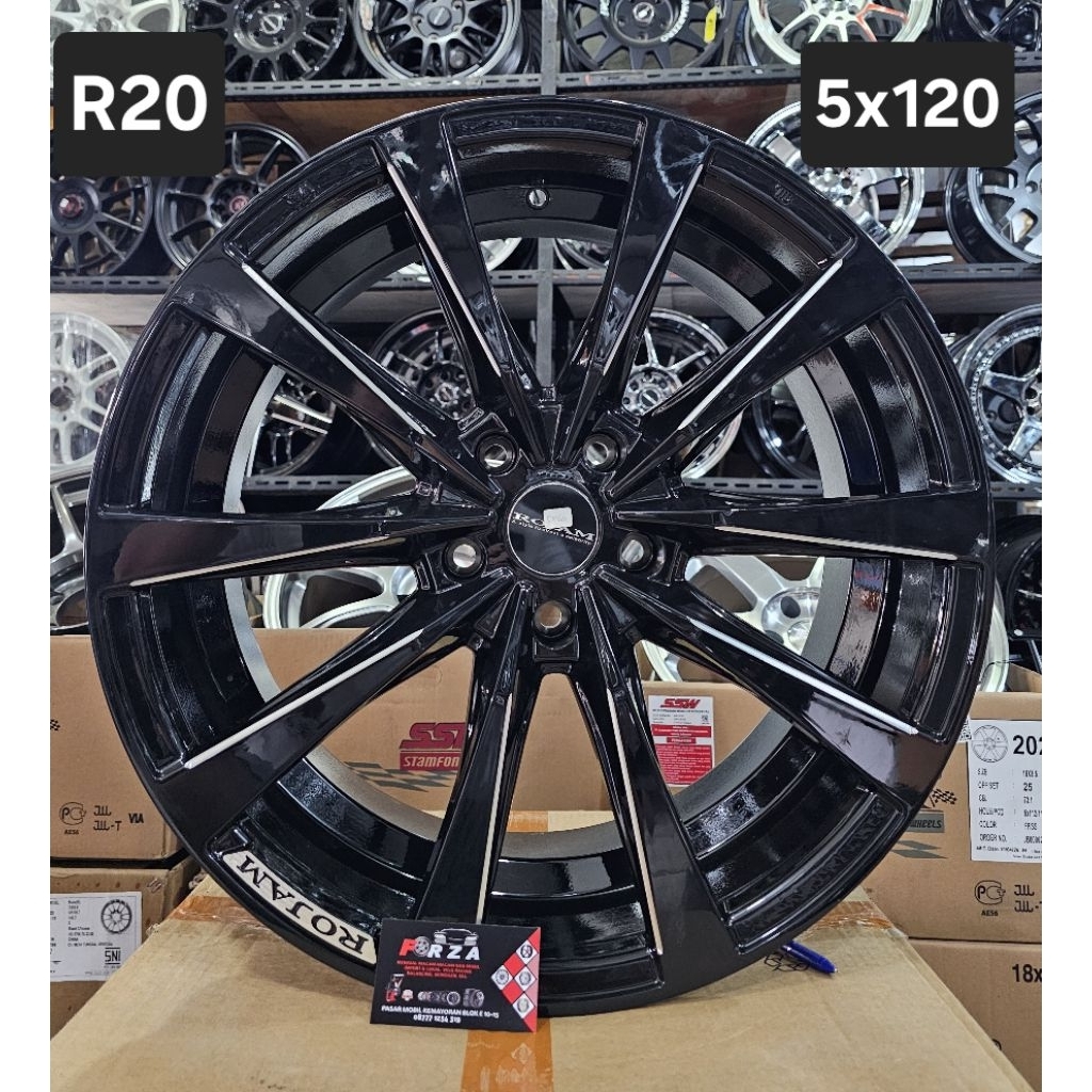 Velg Rojam Slave (Original) R20 PCD5x120 Black Gloss. Lebar 8.5 ET 40