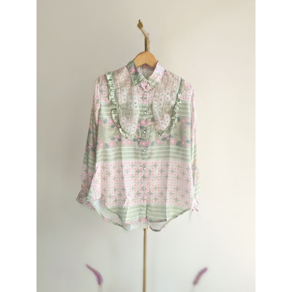 Blouse Vintage Ruffle Lace Wanita