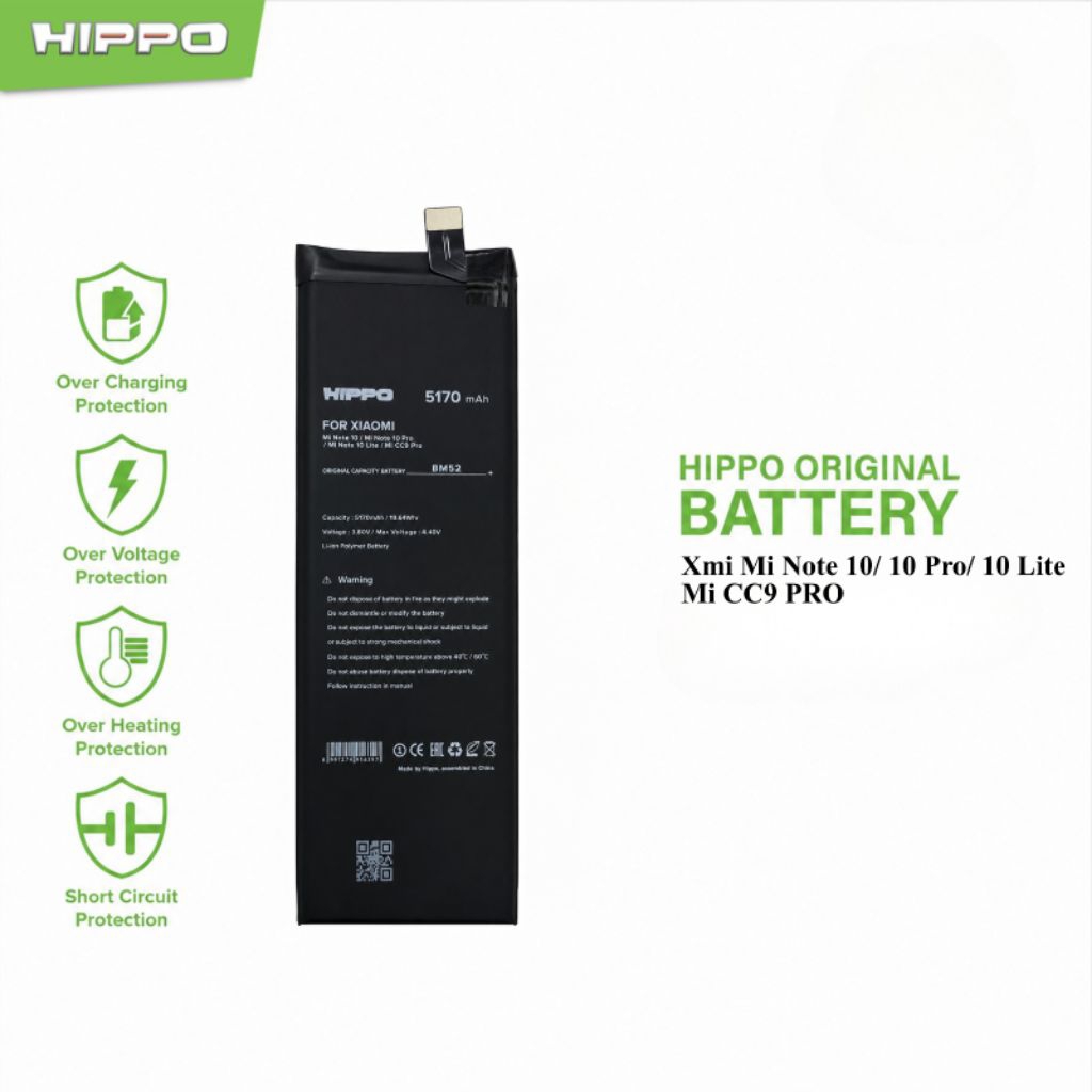 Hippo Baterai BM52 Xiaomi Mi Note 10 / Note 10 Pro / Note 10 Lite / CC9 5170mAh Battery Batere Batra
