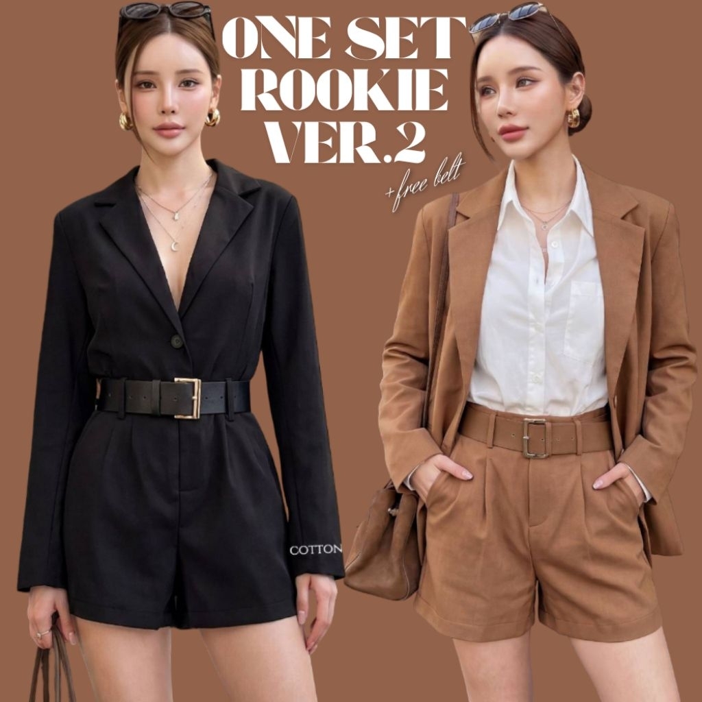 One Set Rookie Ver.2 + Free Belt Wanita Premium Blazer Romper Jumpsuit Korean Style By Cotton Candy 