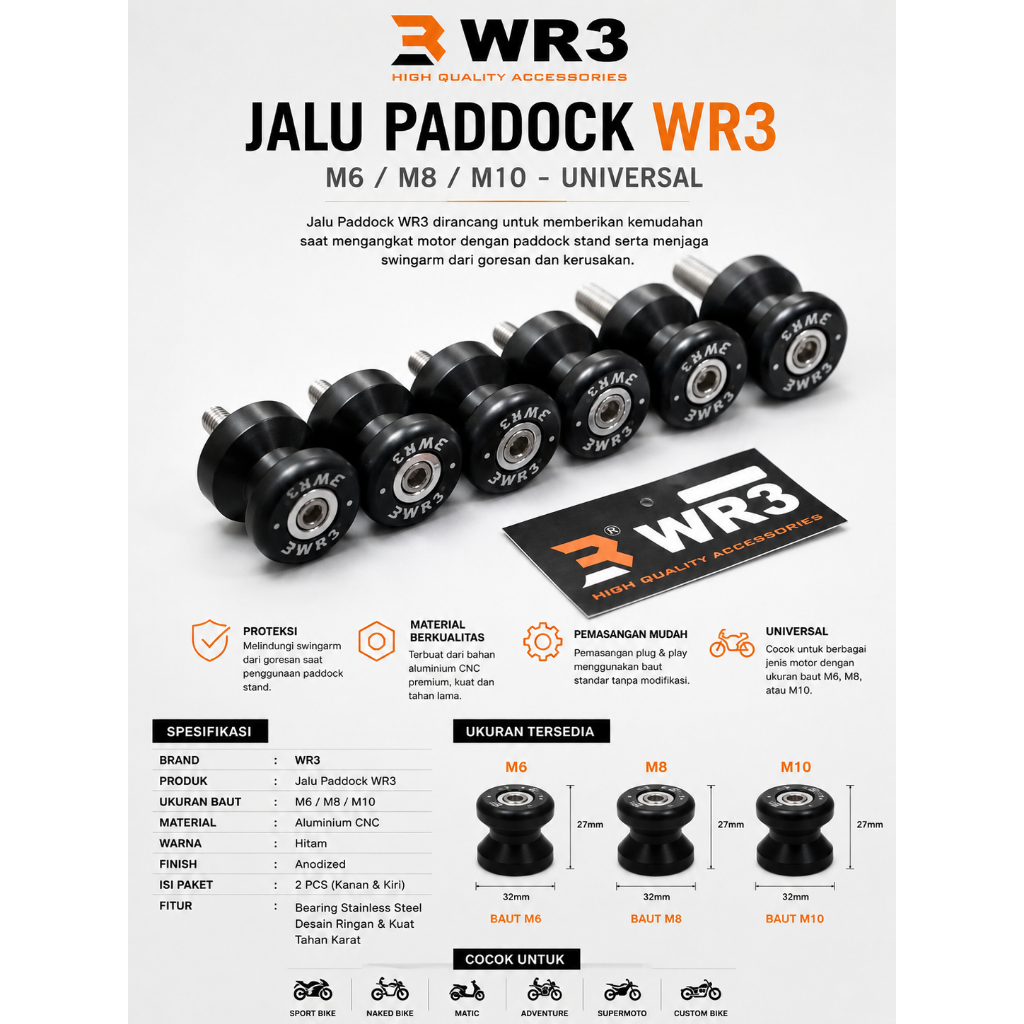 WR3 JALU PADDOCK WR3 M6 / M8 / M10 - UNIVERSAL