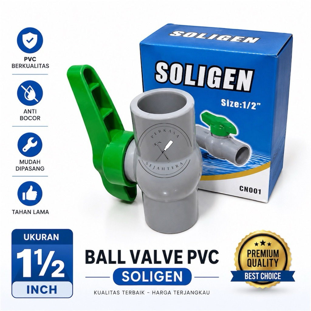 Ball Valve PVC 11/2 inch Soligen / Stop Kran 11/2” Taiwan Murah