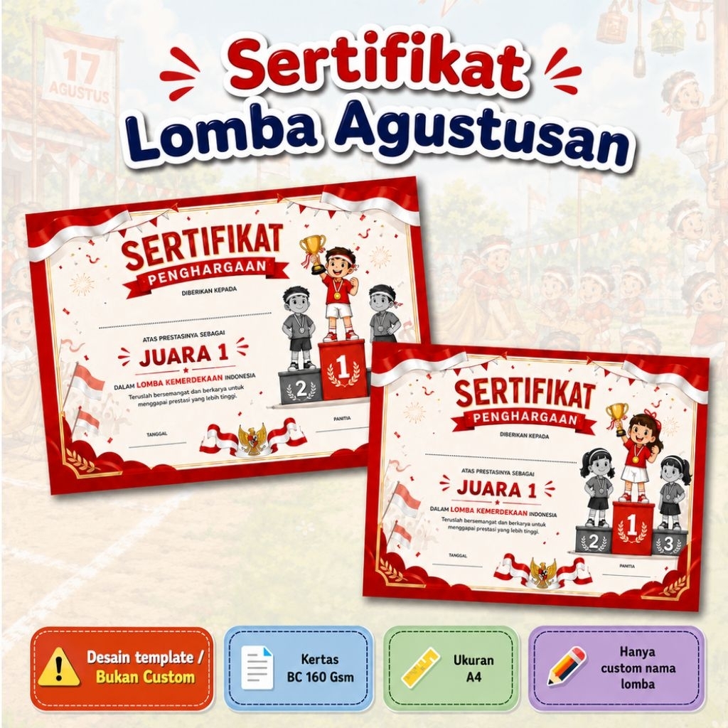 Sertifikat Lomba Agustusan - Sertifikat Lomba 17 Agustus - Sertifikat Lomba HUT RI