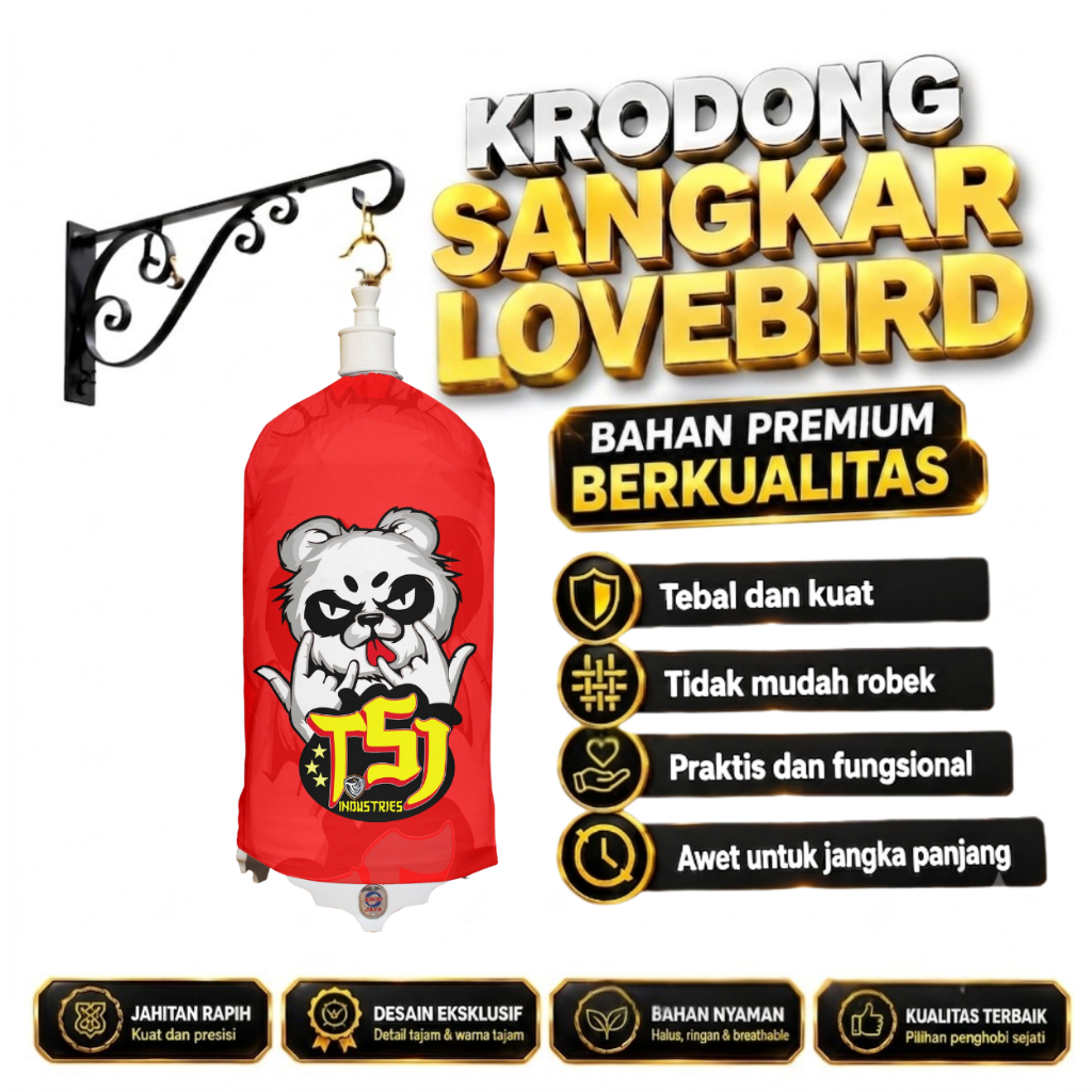 Krodong Sangkar Burung Lovebird Full Printing Motif Panda TSJ Premium