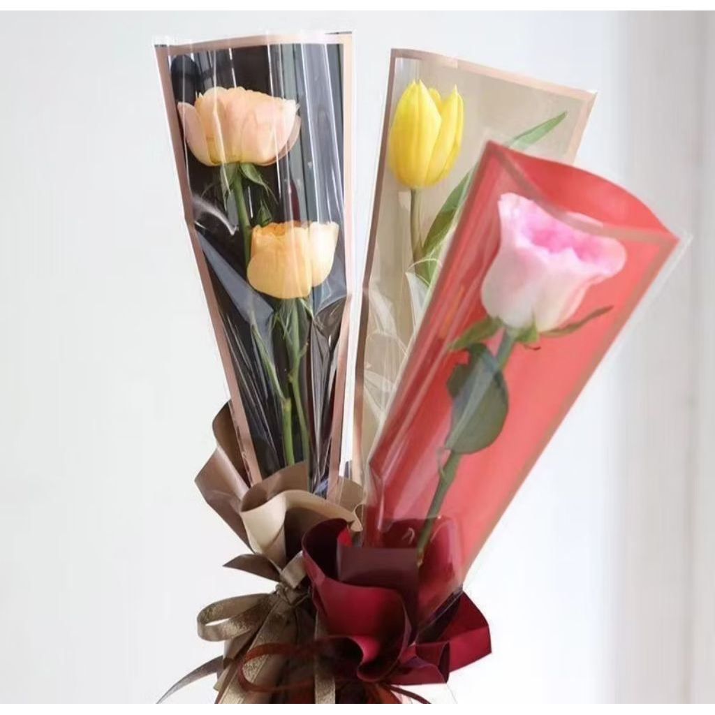 GOLD LINE SINGLE FLOWER BAG bouquet Single Flower Bag / Lembar Single Stalk Rose Printed Style Plast