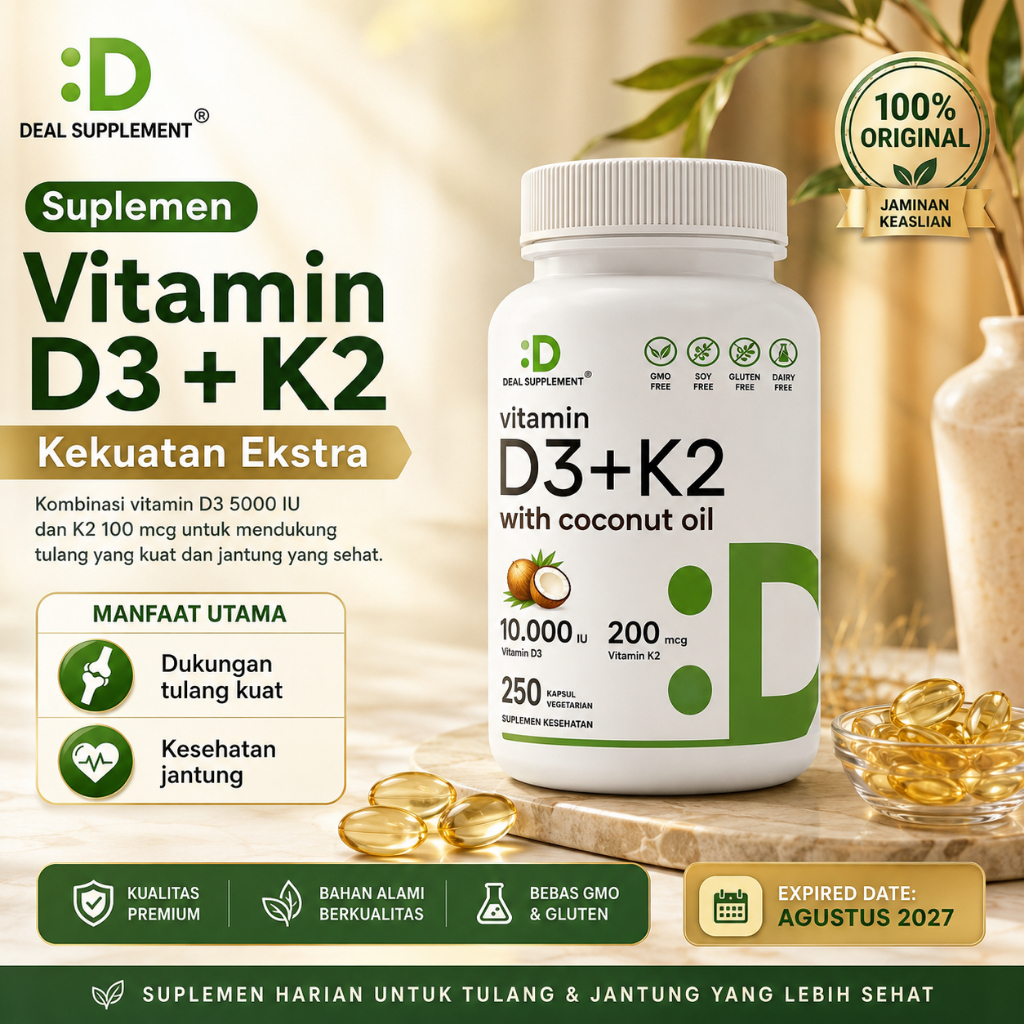 Vitamin D3 10000 IU + K2 MK7 200 mcg with VCO 250 Softgels