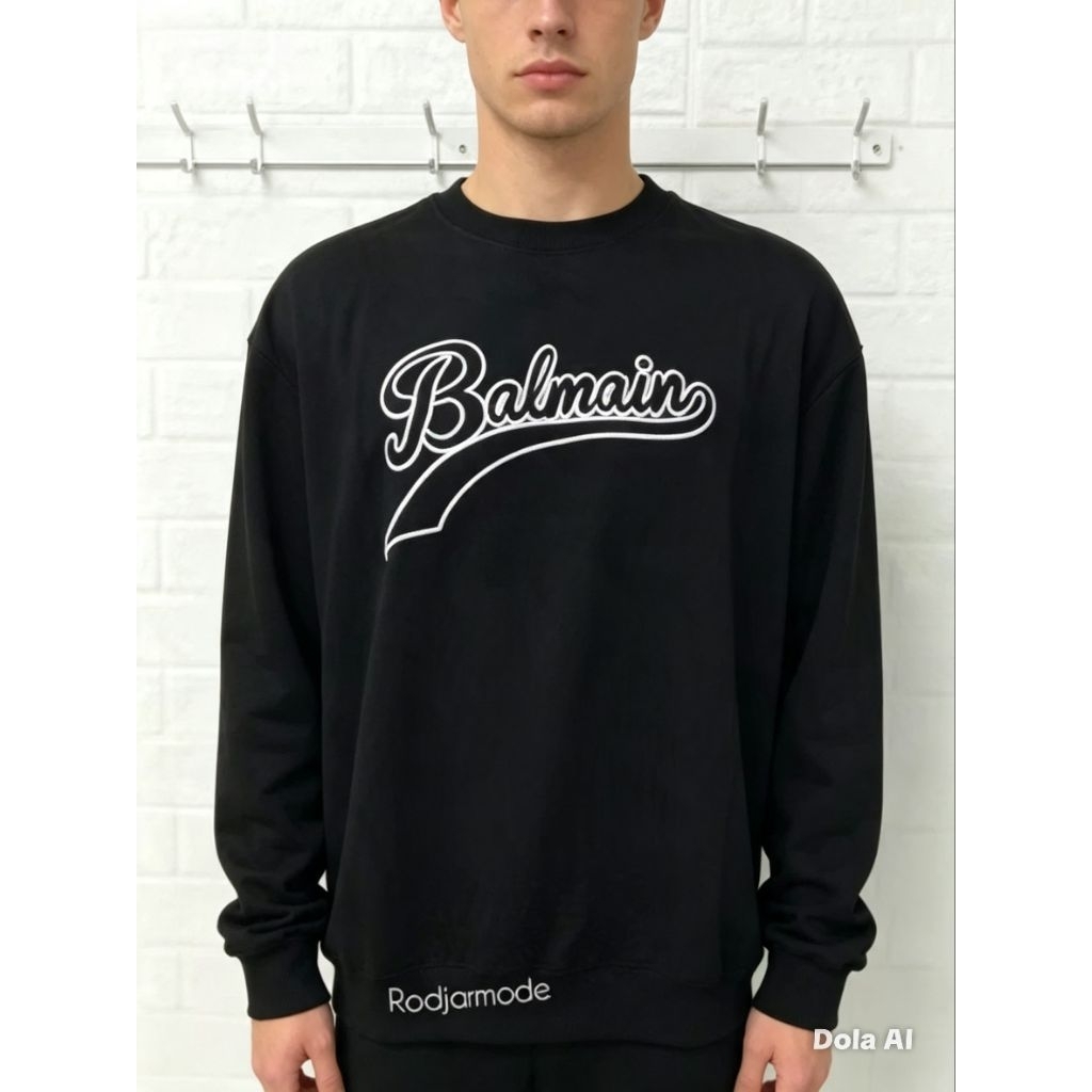 Sweater Crewneck pria wanita Bordir BALMAIN ukuran jumbo XXL
