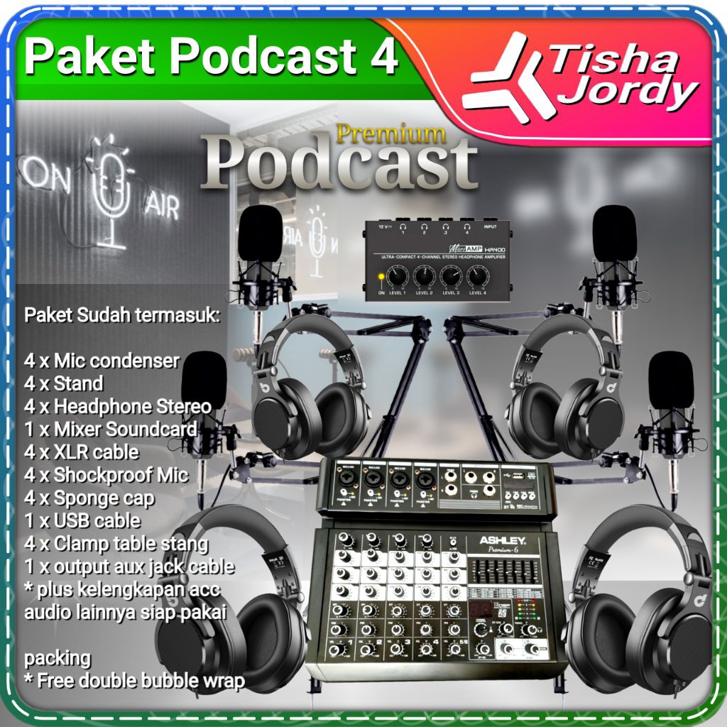 PAKET PODCAST 4 MIC CONDENSER HEADPHONE ARM