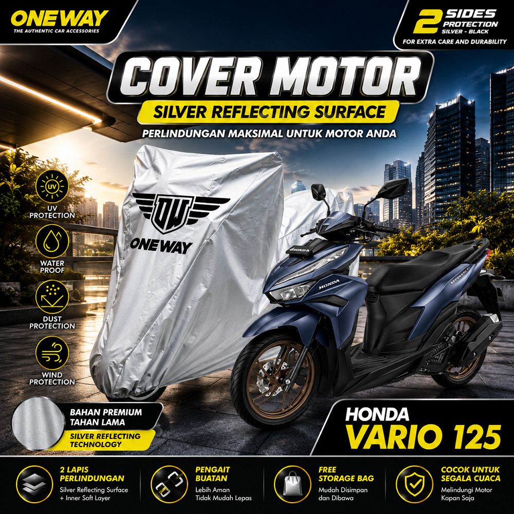 Oneway Cover Motor Sarung Motor HONDA VARIO 125 Silver Waterproof Anti Panas Motorcycle Cover
