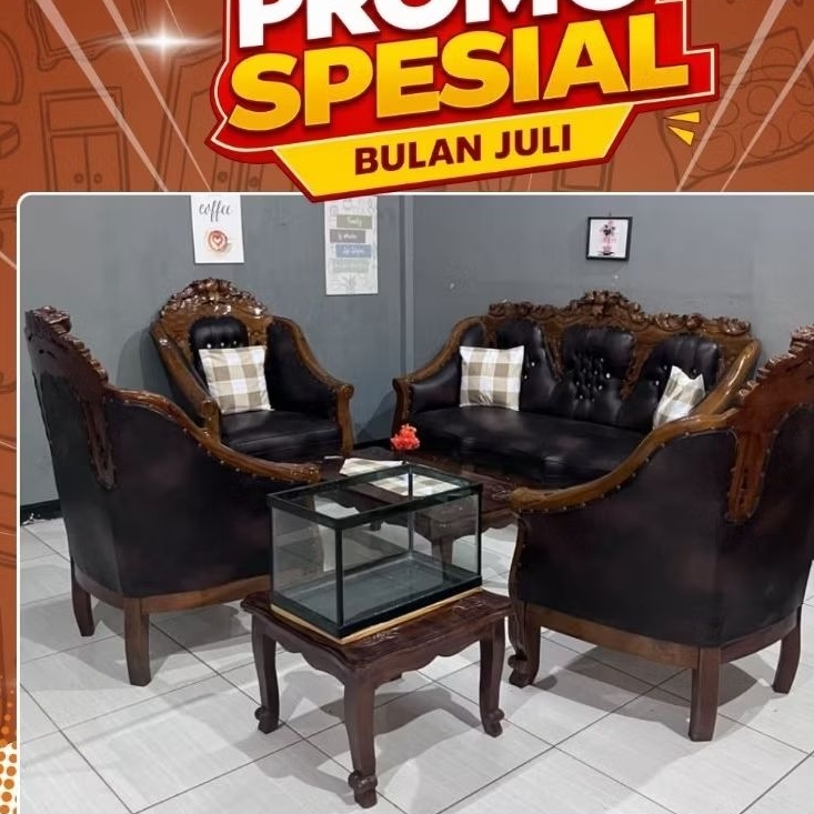 Promo Kursi jati monaco jumbo rangka kayu jati.bonus aquarium. bulan july selagi seyok masih ada.