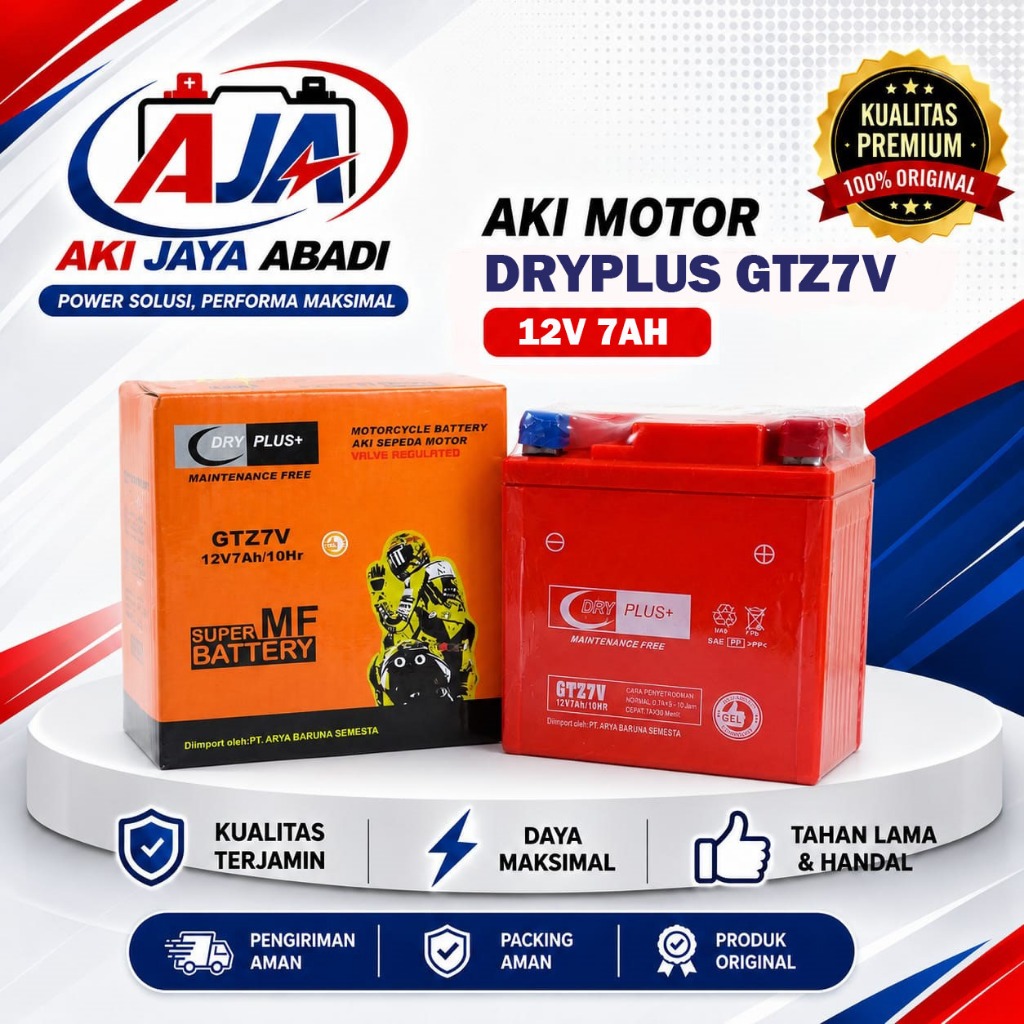AKI Motor DRY PLUS GTZ7V (12V 7Ah / 10Hr) - Maintenance Free (Aki Kering GEL)