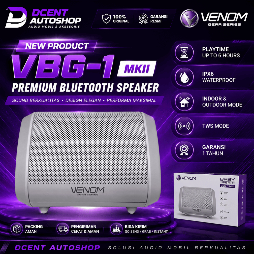 Speaker Bluetooth Portable - Venom VGB1 MKII - Venom Gear Box  MKII - Speaker Bluetooth - Plug N Pla
